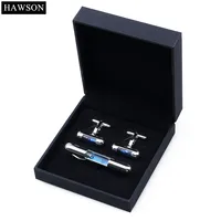 HAWSON Novelty Cuff links and Tie Clip Set Mens Blue Water Level Cufflinks Separated Selling Available cuff link запонки 3