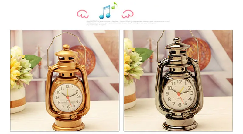 Vintage Alarm Clock Retro Oil Lamp Alarm Clock Watch Table Kerosene Light Clock Living Room Decor Articles Office Craft Ornament