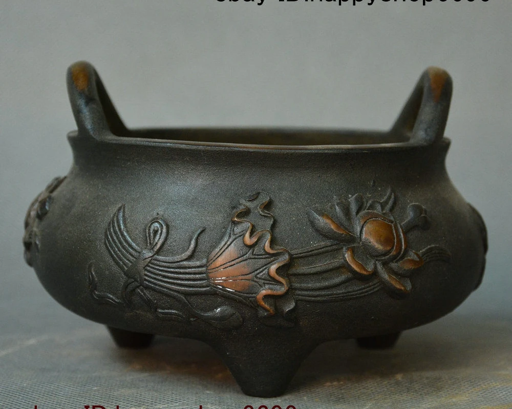 

Chinese Dynasty Palace Bronze Incense Burner Censer Lotus leaf Pattern Incensory