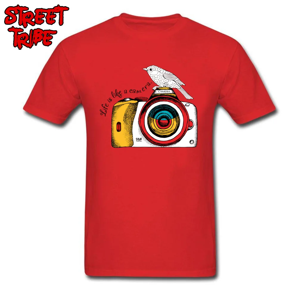 Normal Summer Pure Cotton O Neck Tops Shirt Short Sleeve Cool Tops Shirts Faddish Casual Top T-shirts Drop Shipping cameras and hand painted birds yy red