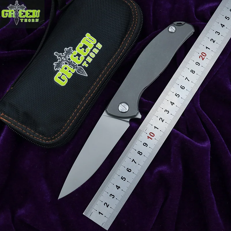 Baratos Verde espina de 95 Flipper cuchillo plegable D2 hoja TC4 de titanio de camping al aire libre caza de bolsillo cuchillo de fruta EDC herramientas