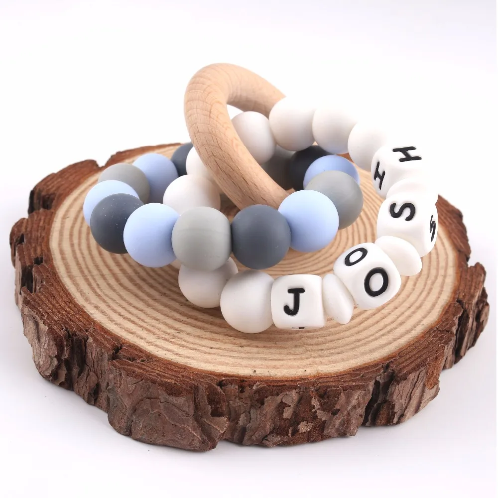 

Bite Bites 1pc Personalise Silicone Bracelet Teethers Baby BPA Free Silicone Beads Ring Teething Custom Baby's Name Baby Teether