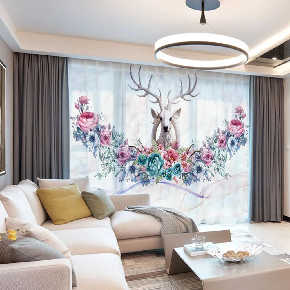 

Meijuner 3D Digital Printing Tulle Window Curtain Fantasy Voile Curtain Polyester Shading Curtain Sheers for Living Room A013