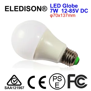 

12V 24V DC Screw LED Globe Bulb 7W E27 E26 70x137mm Low Voltage 12-85V DC RV Solar Power Industrial Machine Equipments Use