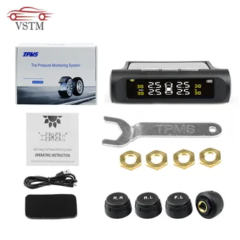 

Tire pressure monitoring system TPMS solar powered Digital LCD Display Auto Security Alarm System with 4 external sensors