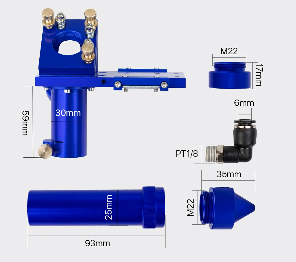 Серия E: СО2 набор лазерных головок+ 1 шт. фокусировочная линза+ 3 шт. зеркала Si/Mo для граверной резки деталей станков цвета на выбор