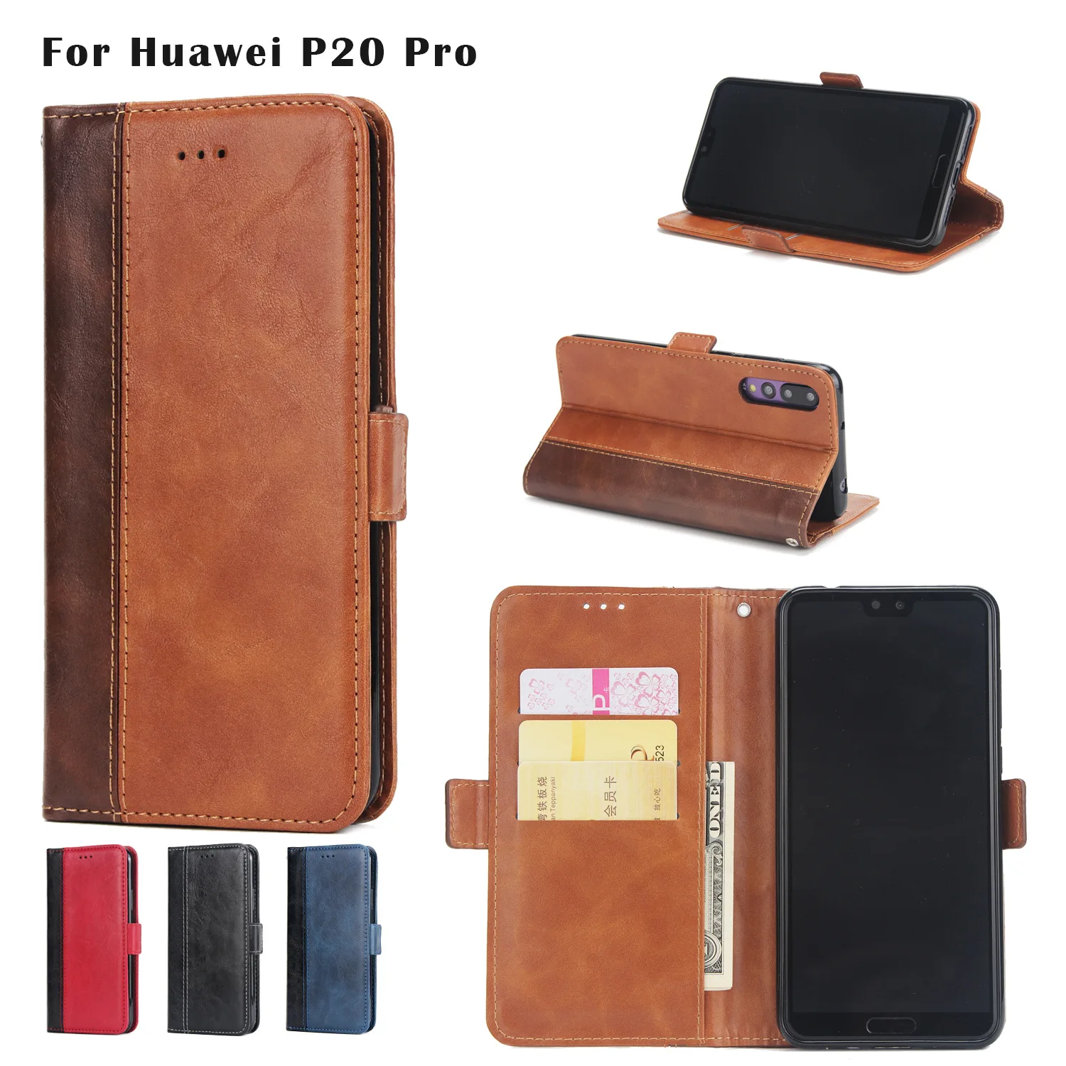 

30PCS Leather Flip Case For Huawei P20lite Card Slots Wallet Cover For Huawei P20pro Phone Case Coque Funda