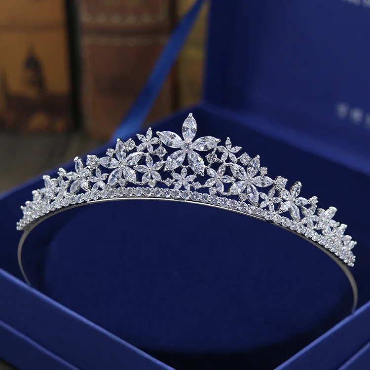 SLBRIDAL кристаллы стразы жемчуг медный кубический циркон свадебная тиара с