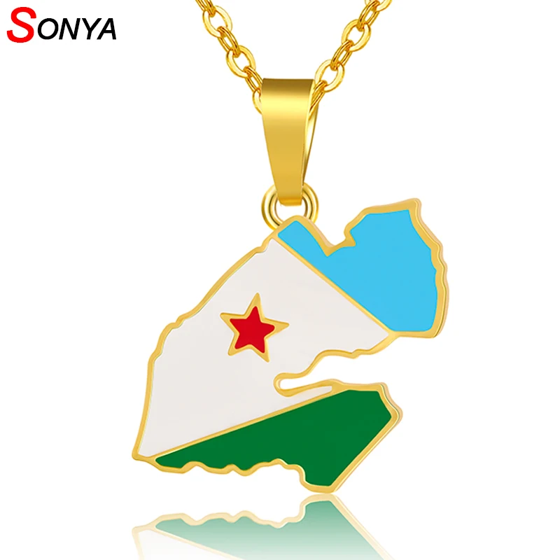 

SONYA DJIBOUTI Flag & Map Pendant Necklaces For Women Men Gold Color Charm Gabuutih Jewelry Patriotic Gift Bijoux Femme