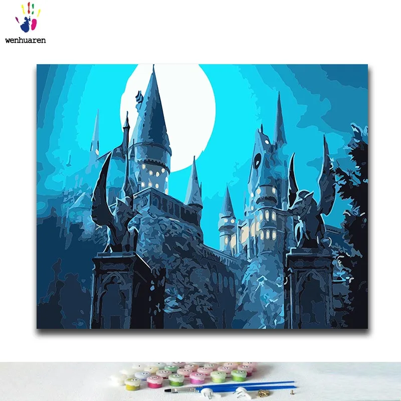 

DIY Coloring paint by numbers castle paintings by numbers with kits 40x50 framed