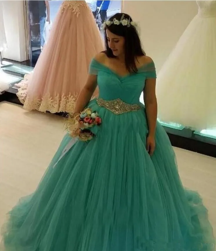 Новое поступление 2019 года Hunter Quinceanera бальные платья с открытыми плечами фатиновый пояс Сладкий 16 Арабский Длинные Пышные плюс размеры Пром