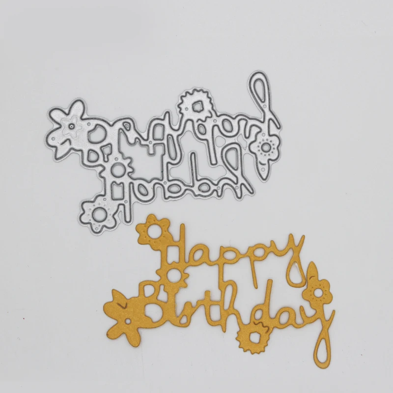 

Happy birthday letters flower Metal Cutting Dies for DIY Scrapbooking Decorative Embossing Paper Cards 72*43 mm