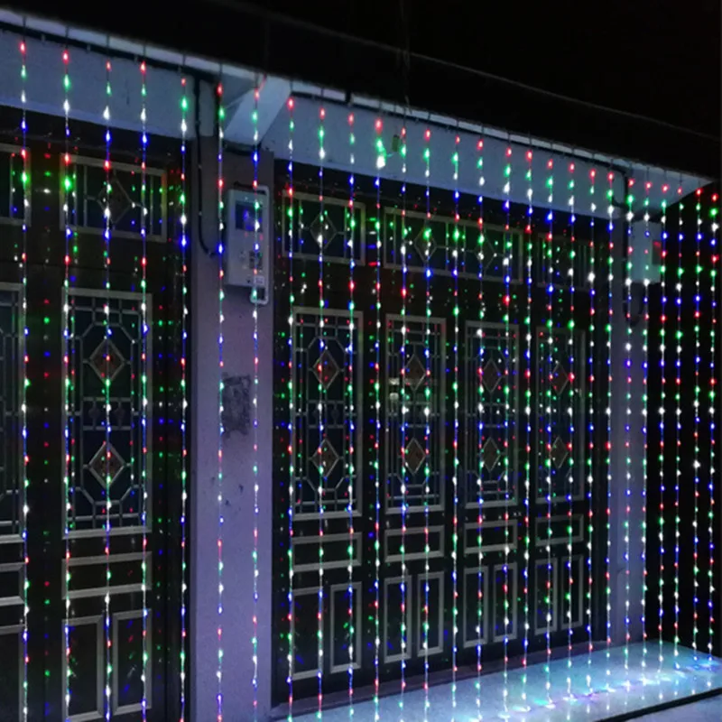

Colorful LED Waterfall Curtain Light String Holiday Fairy Backdrop Lamp Waterproof Christmas Wedding Romantic Garden Decor Plug