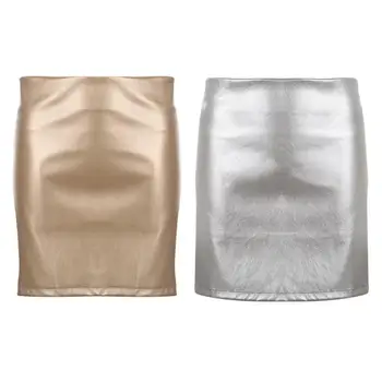 

Women High Waist Package Hip Skirt Casual Metal Color Mini A-line Skirt Female Party Costume Girls Fashion Casual Skirts