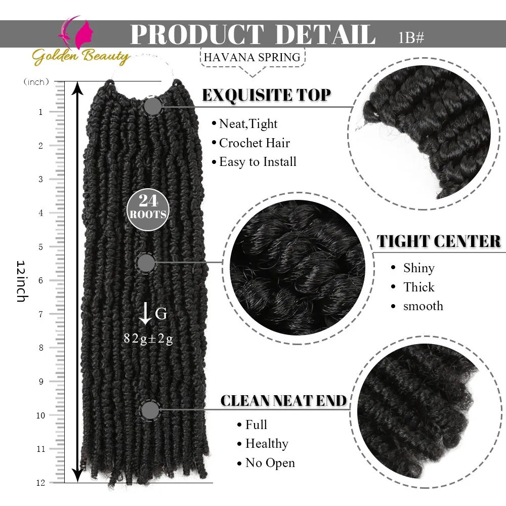 Золотая красота 1" Гавана Весна Твист волосы кроше для наращивания бомба твист кудрявые синтетические плетеные волосы 24 пряди/упаковка