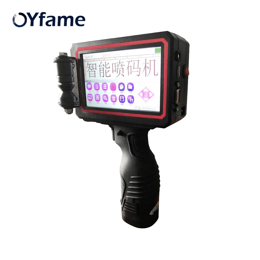 OYfame الطابعة المحمولة المحمولة تعمل باللمس البسيطة طابعة ل ورق كرتون البلاستيك الخشب المعادن QR بطاقة تعريف بالكود النافثة للحبر طابعة