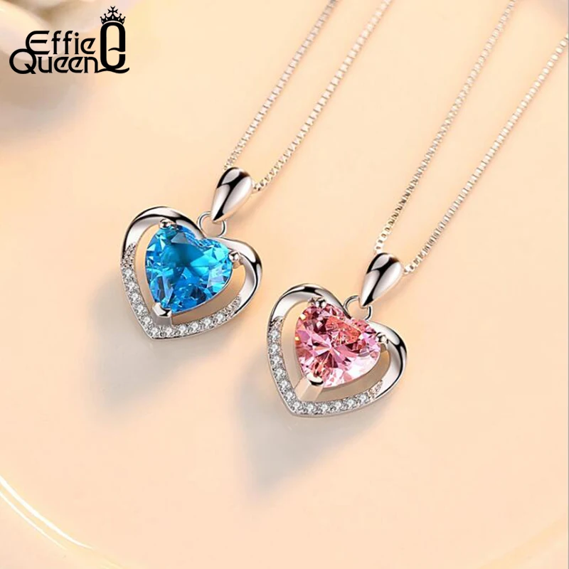 

Effie Queen Romantic Heart Necklace for Women with Pink Blue Zircon Pendant Necklace Fashion Jewelry Gift Drop Shipping DLN03