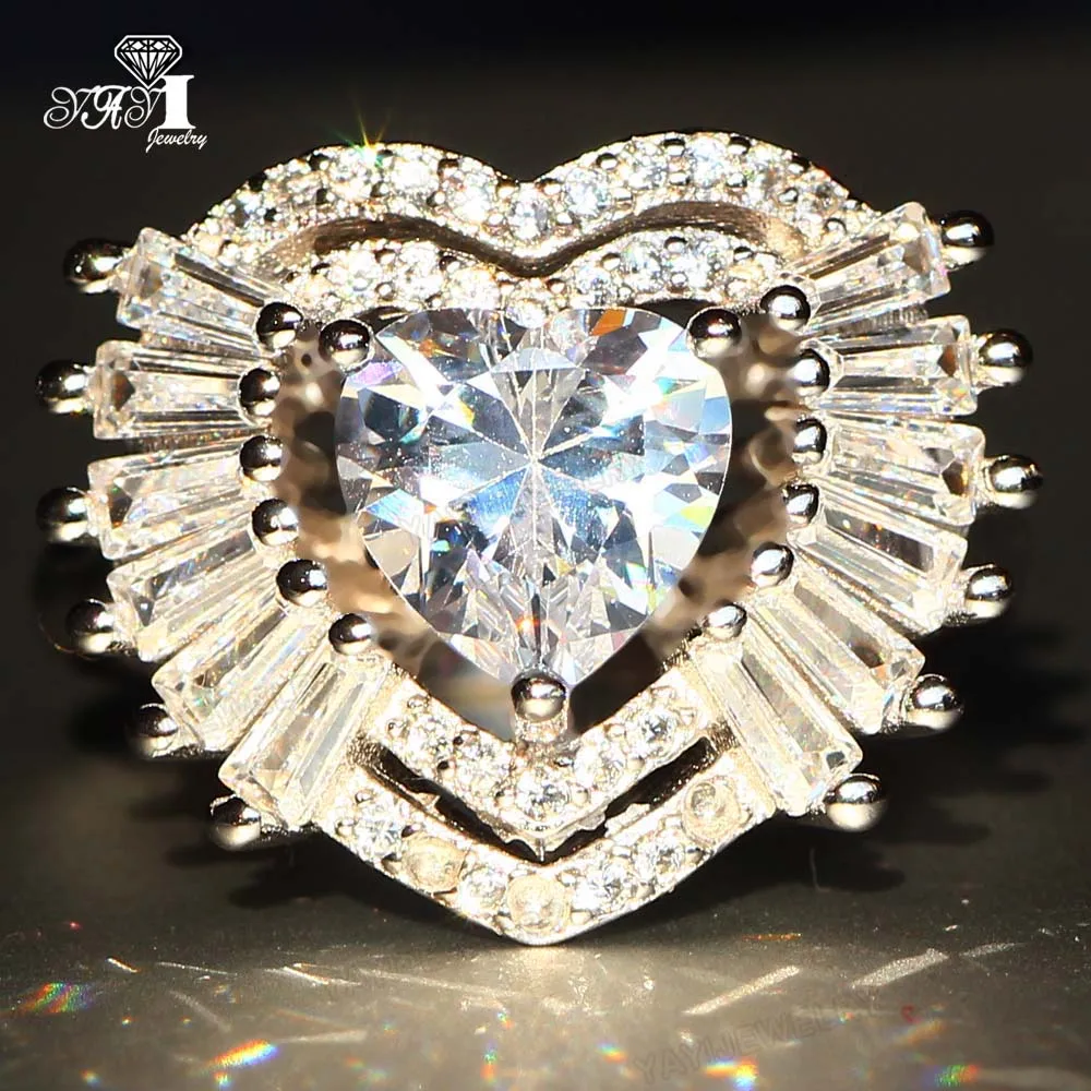 

YaYI Jewelry Princess Cut 8.9 CT White Zircon Silver Color Engagement Rings wedding Heart Rings Girls Party ring Gifts 883