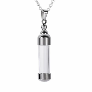 

IJD9887 Stainless Steel Glass Cremation Urn Necklace Transparent Open Container Cylinder Tube Ashes Keepsake Memorial Jewelry