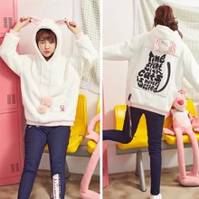 Принцесса сладкий Лолита Куртки милые пушистые уши кулиска с капюшоном голову ткань свободно корейский джемпер шерсть плюшевые Куртки vc23