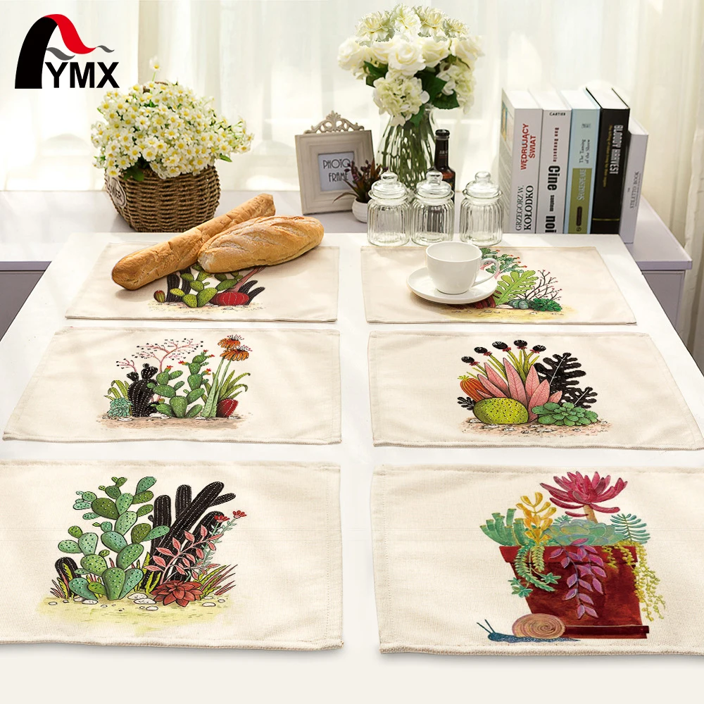 

Mix 6 Style Table Napkins Cactus meaty plants Printed Linen Cloth Dinner Table Deco Accessories Wedding Party Napkins Wholesale