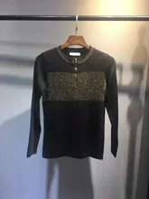 Women’s 2016 zipper ecgii color block stripe gold thread slim sweater