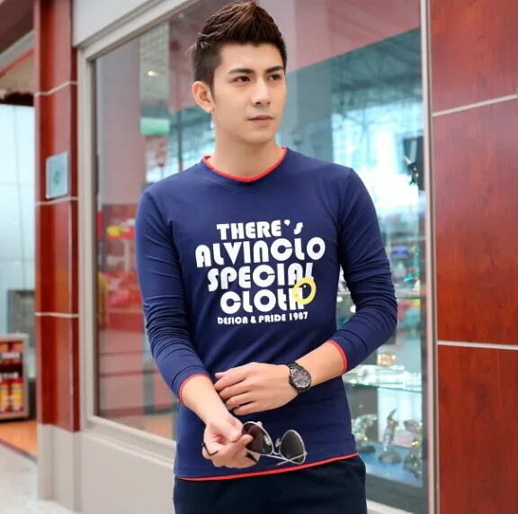 2014 Rushed Special Offer Freeshipping Full The Free Agent Long Sleeved Mens Men's T-shirt Sleeve Autumn Korean Cultivating Man | Мужская