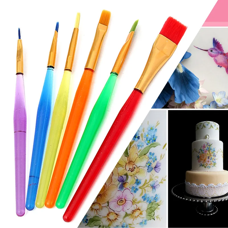 New 6Pcs/set Fondant Cake Brush Decorating Painting Tool Set Dusting