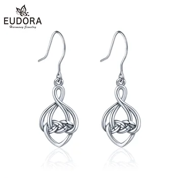 

EUDORA S925 Silver Earrings Standard Sterling Silver Polished Good luck Irish Celtics knot Vintage Unlimited love dangles CYE035