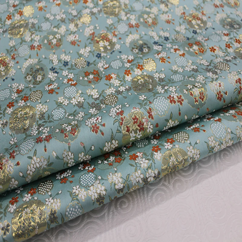 

HLQON 75cm width brocade yarn dyed light blue fabric for patchwork felt tissue telas bed sheet cheongsam dress children coat