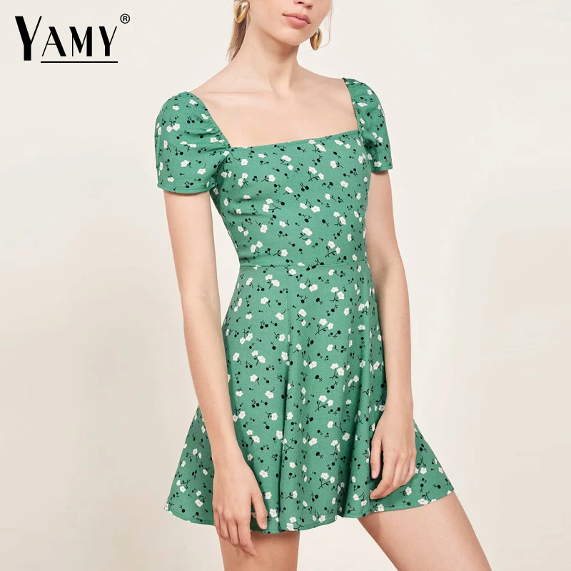 Vestido de verano 2018 vintage estampado floral boho mujeres elegante cuello espalda descubierta mini vestidos de fiesta Vestido de playa coreano|Vestidos| AliExpress