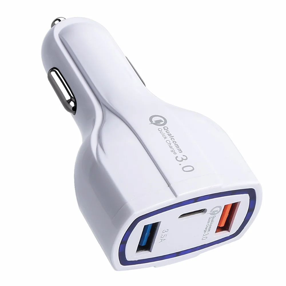 SOONHUA Novel Flame Retardant Smart Car Charger QC3.0 Dual USB Type C Fast Charging Adapter For Phones MP3 PDA  Digital Cameras