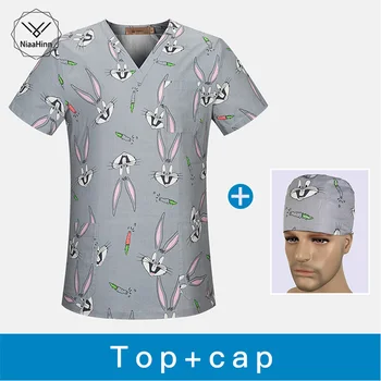 

Medical Cartoon Nursing Uniforms Medical Clothing Dental Clinic Nurse Costume Women Men Surgical Tops surgical cap doctor hat