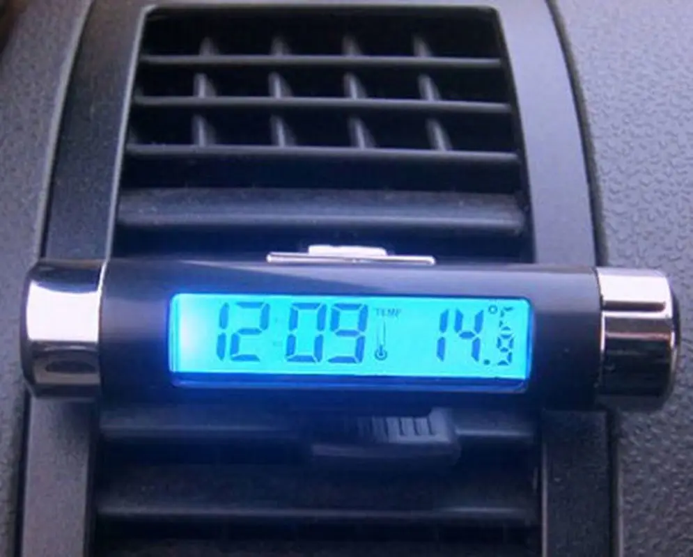 Car LCD Digital Car Clock Thermometer with Blue Backlight Car Air Vent