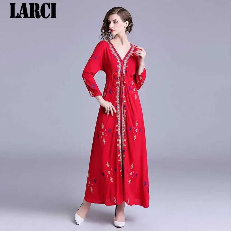 LARCI 2018 новое осеннее платье повседневное большой размеры Винтаж Национальный