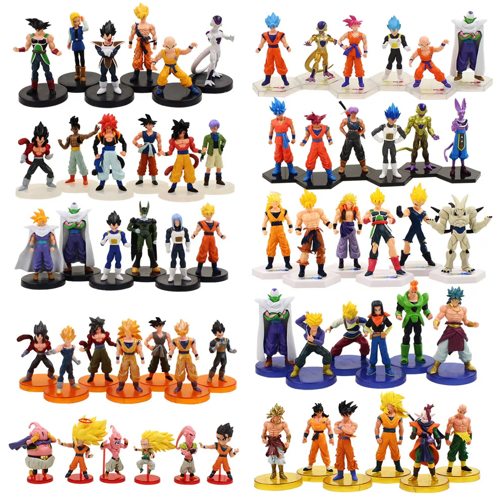 

6pcs/lot 14cm Cartoon Dragon Ball Z PVC Action Figure Goku Son Toys Figures Dolls with black base
