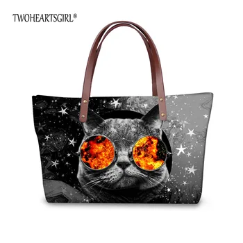 

TWOHEARTSGIRL Cat Dog Print Handbag for Women Large Tote Bag Personalized Shoulder Bags for Girls Female Hand bag Neoprene
