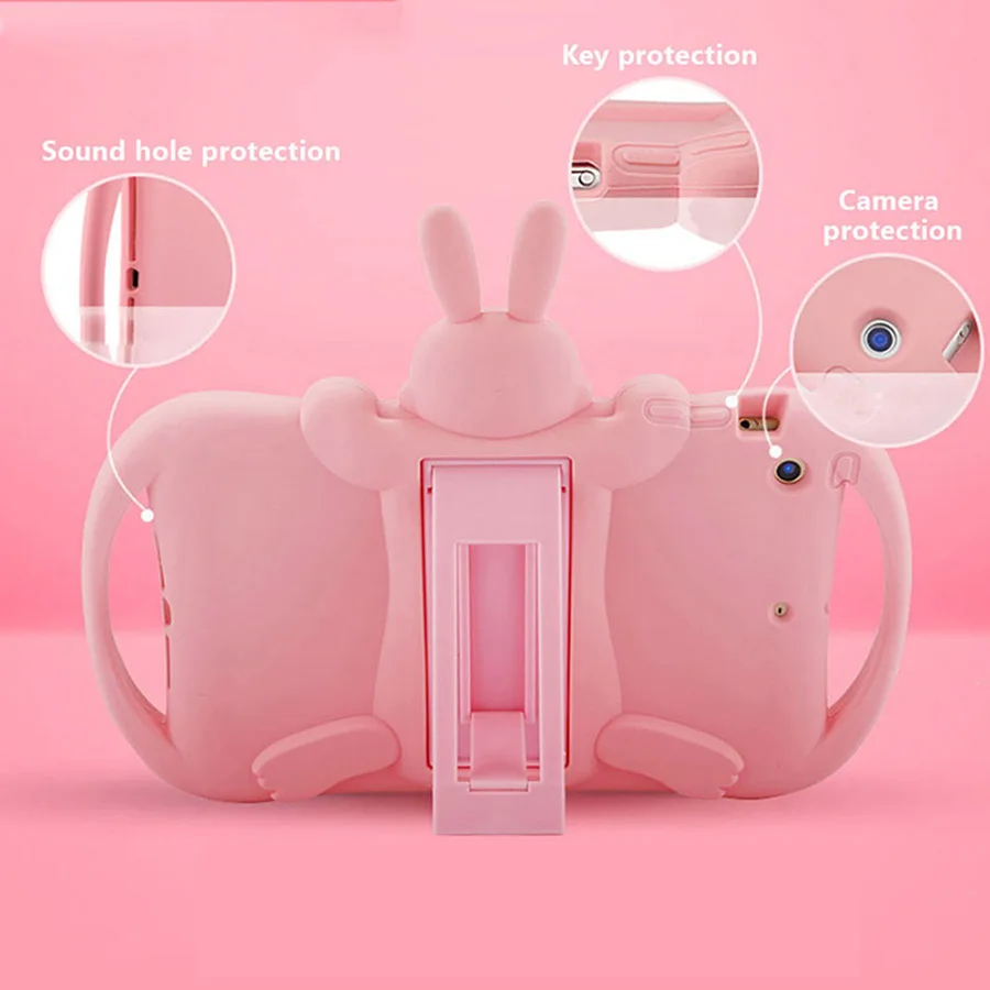 Children Shockproof Case For iPad 9.7 2018 2017 Air 2 Air Kids Cartoon Rabbit Safe Silicone Stand Cover Tablet Case for iPad 5 6 (7)