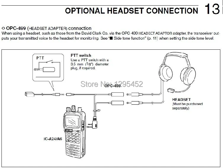 NEW ICOM OPC-499 Headset Adapter for IC-A24 IC-A6 IC-A22 IC-A3 IC-A14 IC-A14S