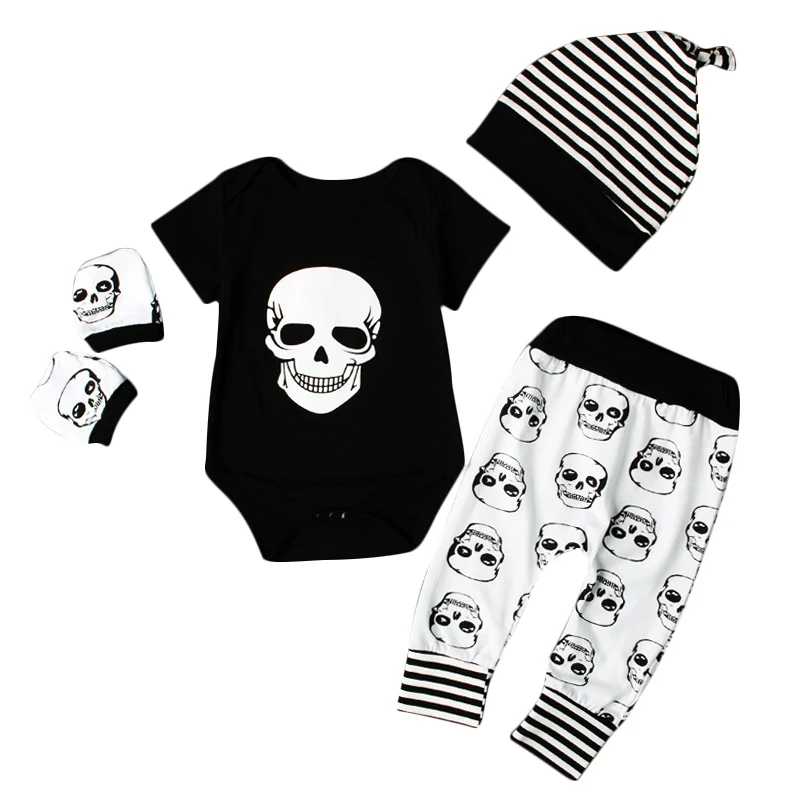 

Baby Boys Girls Halloween Printed Clothing Set Cotton Short Sleeve Romper Tops Trousers Hat Gloves