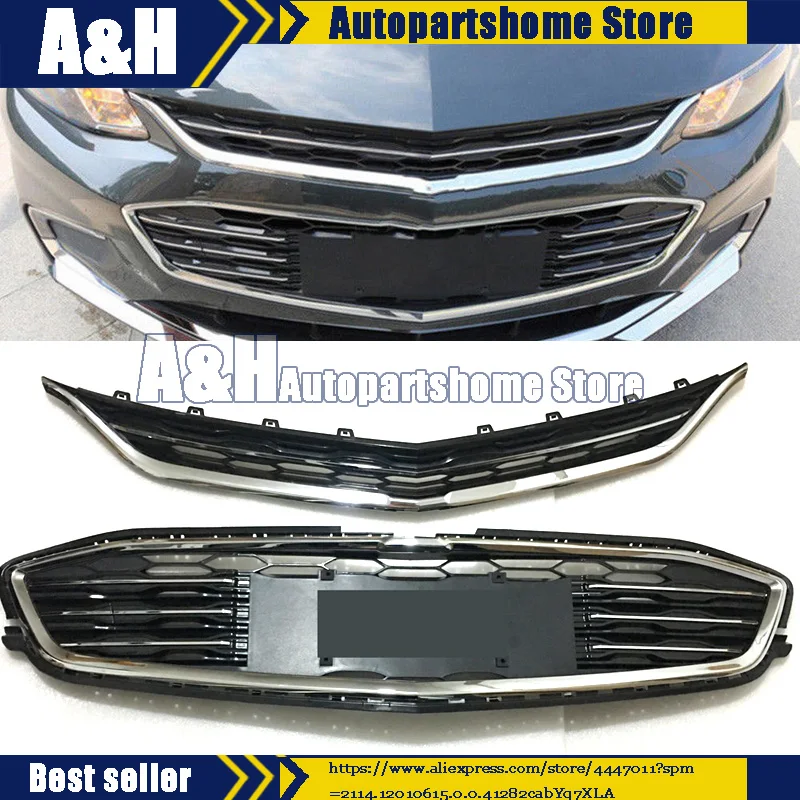 

Front Bumper Upper+Lower Grille Grill For 16-18 Chevrolet Malibu 2016 2017 2018