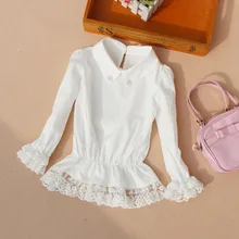 Г., осенняя Блузка для девочек Одежда для детей Одежда для маленьких девочек Детская рубашка белые школьные блузки с длинными рукавами и кружевом возраст от 2 до 16 лет