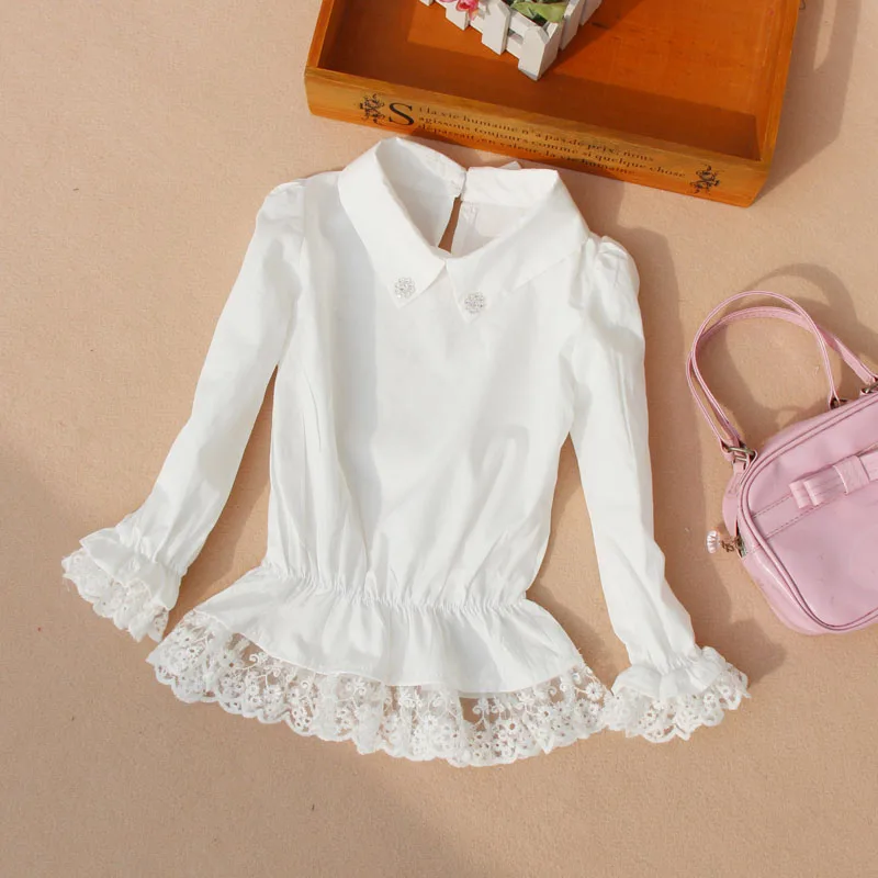 

2019 Autumn Girls Blouse Children Clothing Kids Baby Girl Clothes Child Shirt Long Sleeve Lace White School Blouses Age 2-16T