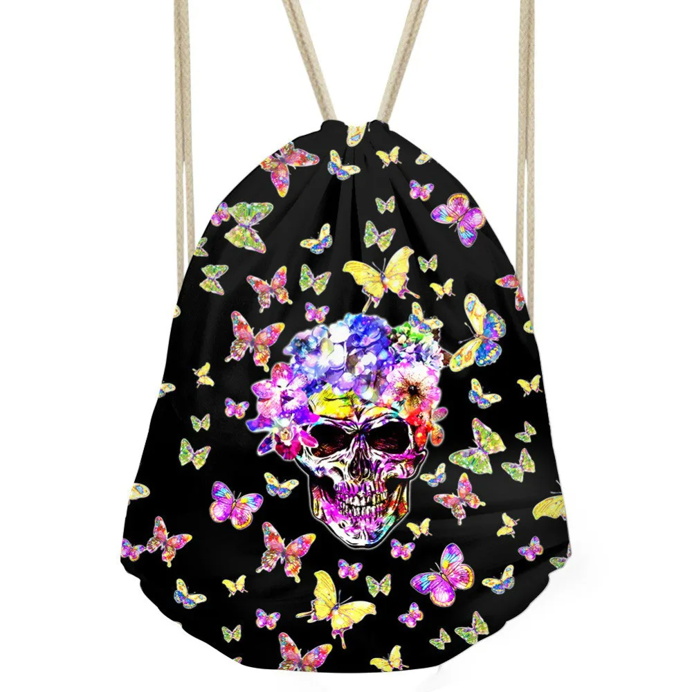 

ThiKin Classic Women Drawstring Bags Sackpack Skull Printed Backpack Travel Beach Bag Girls Ladies School Fresh Bag
