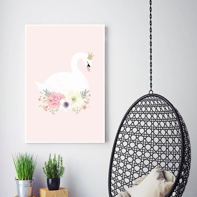 Nordic-Decoration-Kids-Room-Posters-And-Prints-Pink-Wall-Art-Canvas-Painting-Swan-Canvas-Art-Wall (1)