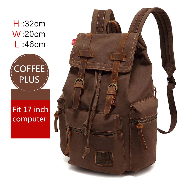 AUGUR New Men's 17 inch laptop backpack computer school backpacks men's vintage canvas large capacity travel backpack school bag