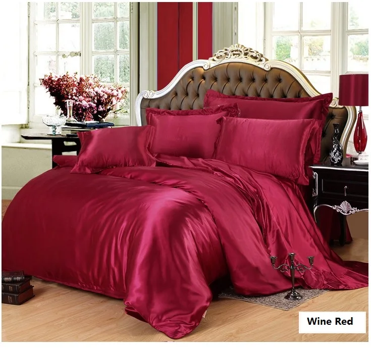 Silk Bedding Set Wine Red California King Size Queen Full Twin