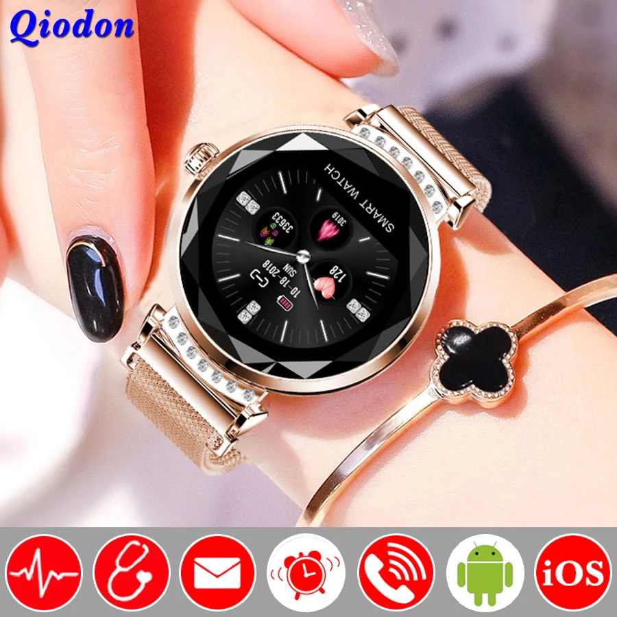 

Fashion Round Rhinestone Smart Watch Heart Rate Blood Pressure Monitor Smartwatch Smart Clock Waterproof For Android iOS