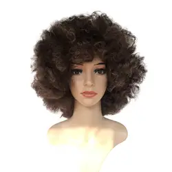Парики коричневый синтетические вьющиеся парики для женщин Короткие афро парик афро-американский натуральный половина парик фабричного