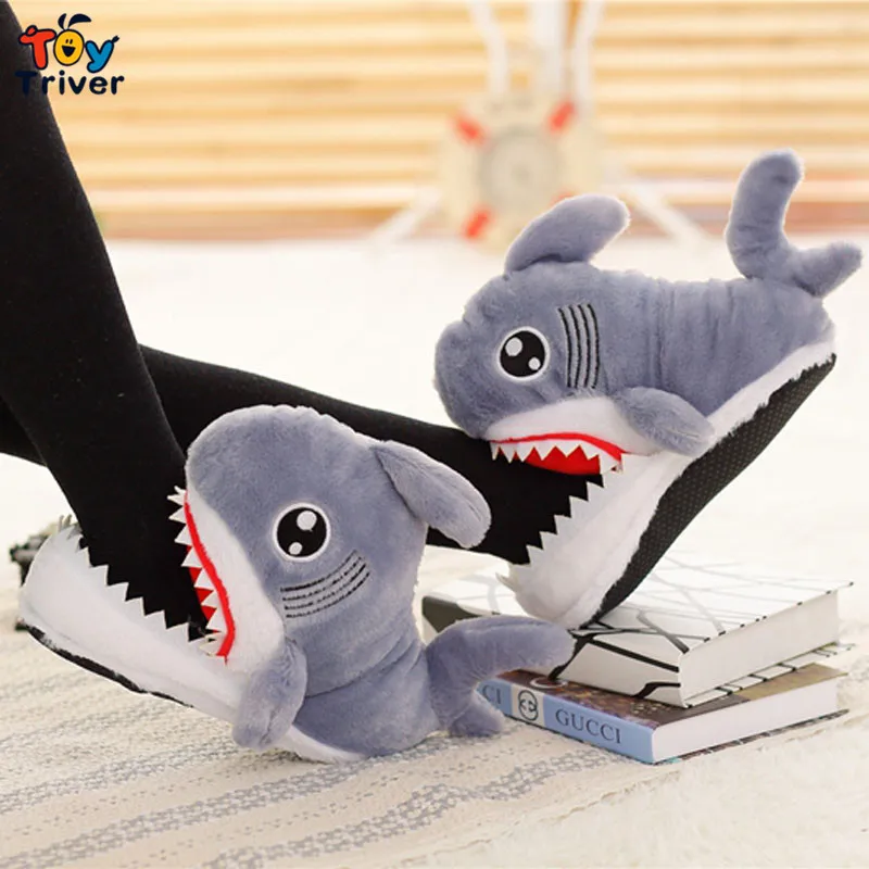 

Funny Novel Suck Off Sharks Stuffed Plush Slippers Shark Shape Shoes Home House Winter Slippers Plush Toys about 28cm Triver Toy